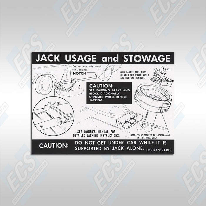 1965-71 Mustang: Jack Usage & Stowage Instruction Decal (Multiple Options!)
