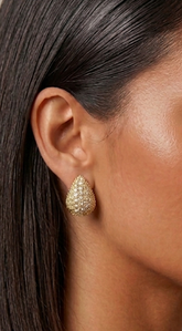 Gold Dipped Cz Pave Wide Tear Drop Earrings - Gold