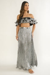 Amaria Lettuce Edge Maxi Skirt Silver