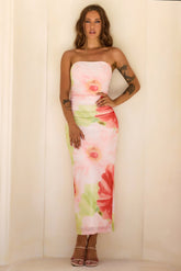 Euphoria Hour Mesh Midi Dress - Coral Green