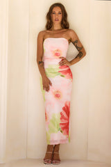 Euphoria Hour Mesh Midi Dress - Coral Green