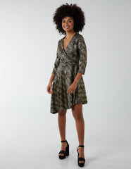 Asymmetric Metallic Animal Foil Wrap Dress