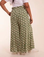 Curve Shirred Wide Leg Aztec Trousers