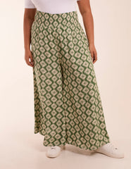 Curve Shirred Wide Leg Aztec Trousers