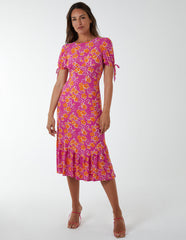 Crew Neck Midi Dress With Scrunchie Back Detail
