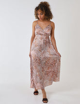 Leopard Print Strappy Wrap Over Maxi Dress