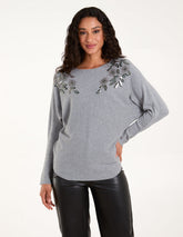 Sequin Flower Detail Batwing Jumper