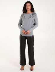 Sequin Flower Detail Batwing Jumper