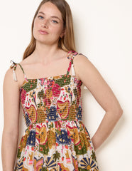 Bold Print Shirred Waist Dress