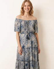 Tie Front Bardot Maxi Dress