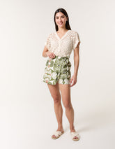Geometric Print Wrap Belted Shorts