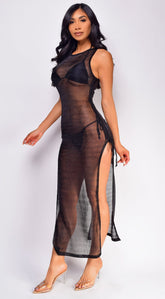 Island Hideout Black Side Slit Cover Up