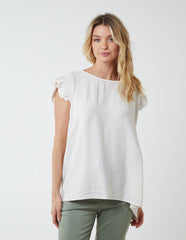 Button Back Frill Shoulder Top