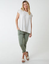 Button Back Frill Shoulder Top