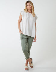 Button Back Frill Shoulder Top