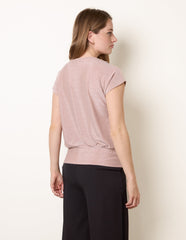 Metallic Cowl Neck Draped Top