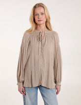 Long Cuff Sleeve Button Down Tie Front Shirt