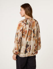 Printed Tie Neck Blouse