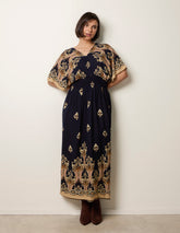 Border Print Kimono Dress