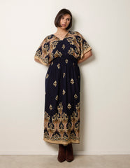 Border Print Kimono Dress