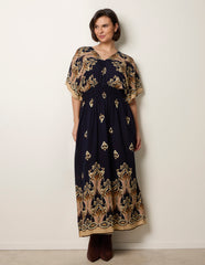 Border Print Kimono Dress