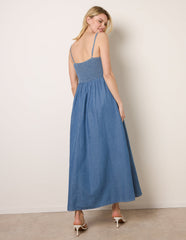 Floral Embroidery Adjustable Strap Maxi Dress