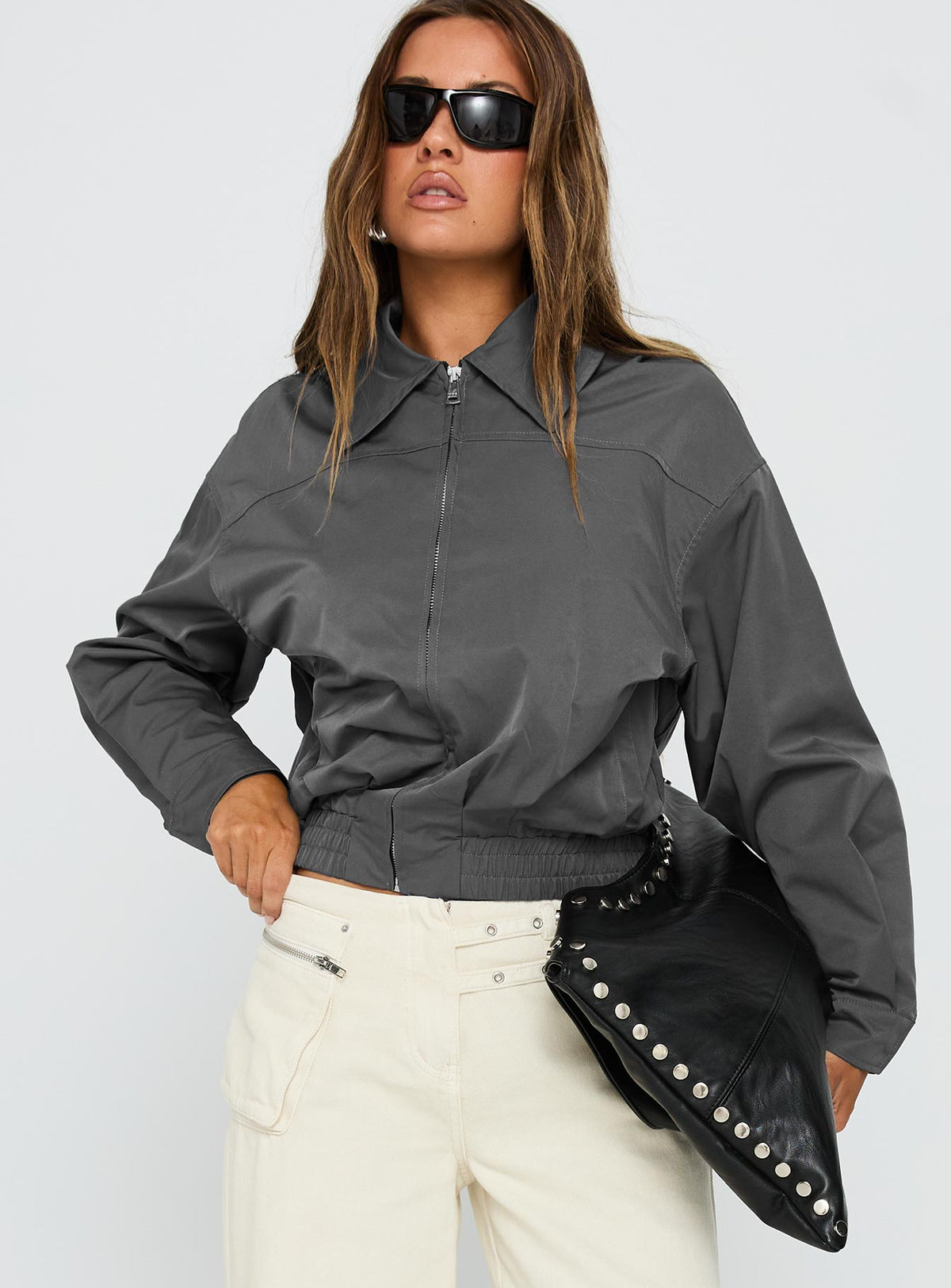 Call You Up Bomber Jacket Charcoal