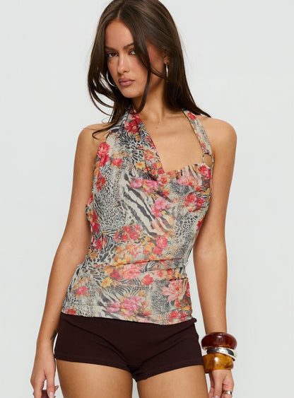 Analyssa Cowl Neck Top Leopard Floral