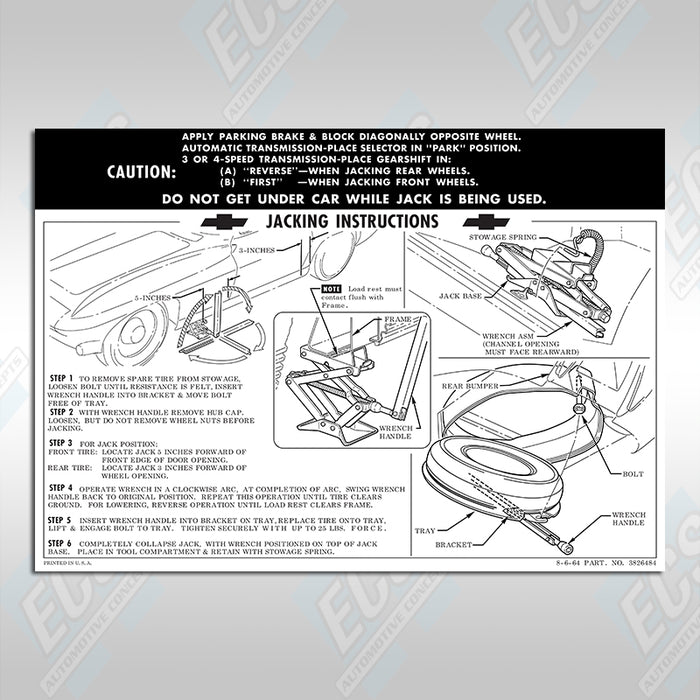 1963-70 GM: Jack Instruction Decal (Multiple Options!)