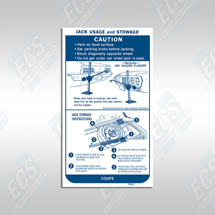 1963-70 GM: Jack Instruction Decal (Multiple Options!)
