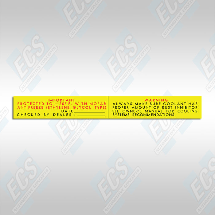 1964-73 Mopar Radiator/Coolant Decal (Multiple Options!)