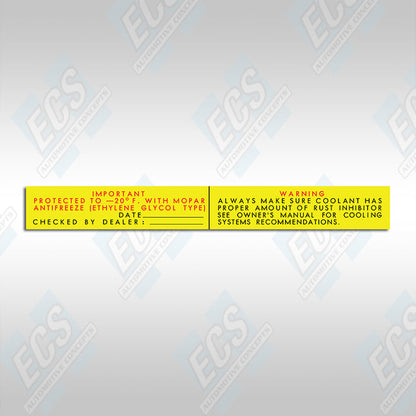 1964-73 Mopar Radiator/Coolant Decal (Multiple Options!)