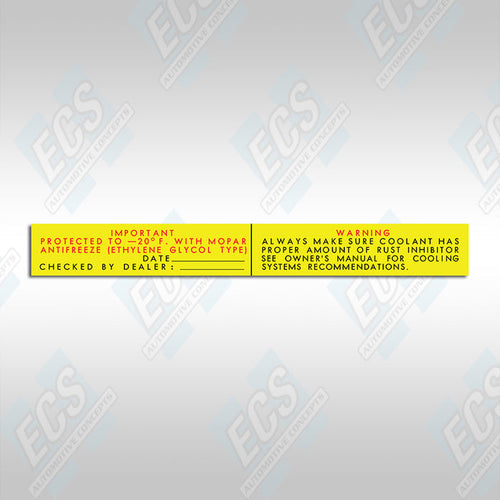 1964-73 Mopar Radiator/Coolant Decal (Multiple Options!)