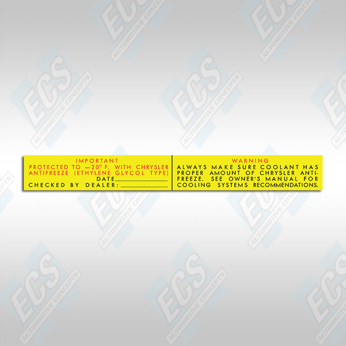 1964-73 Mopar Radiator/Coolant Decal (Multiple Options!)