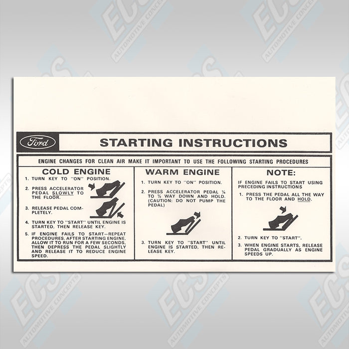 1964-73 Mustang: Visor Starting Instructions Sleeve (Multiple Options!)