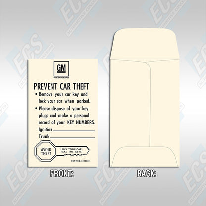 1964-75 GM: Key Envelope (Multiple Options!)