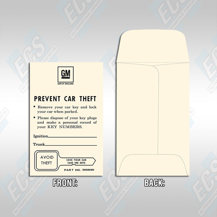 1964-75 GM: Key Envelope (Multiple Options!)