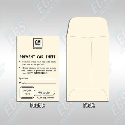1964-75 GM: Key Envelope (Multiple Options!)
