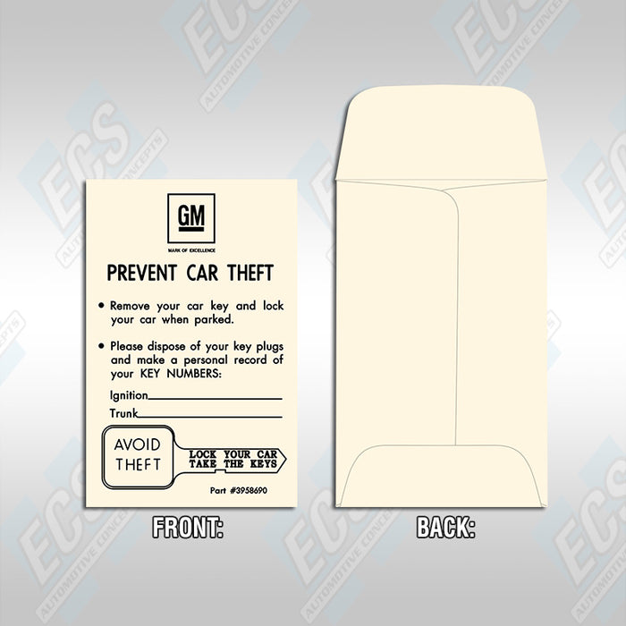 1964-75 GM: Key Envelope (Multiple Options!)