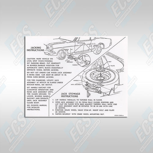 1965-71 Mustang: Jack Usage & Stowage Instruction Decal (Multiple Options!)
