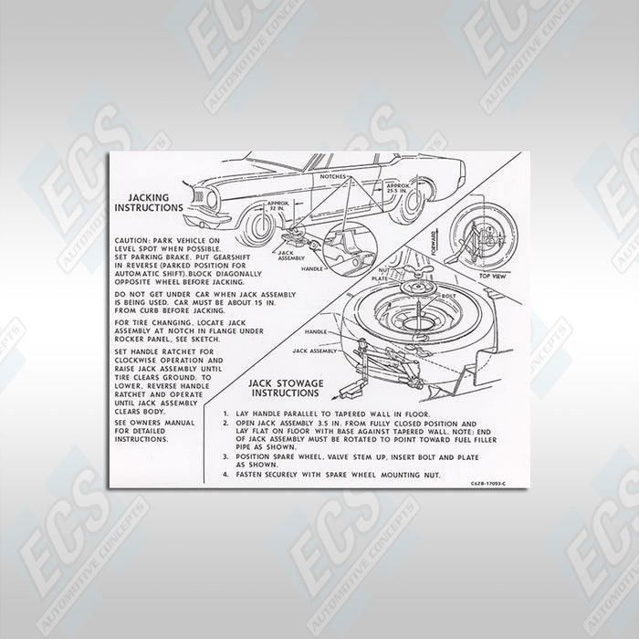 1965-71 Mustang: Jack Usage & Stowage Instruction Decal (Multiple Options!)