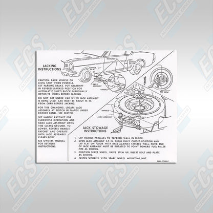 1965-71 Mustang: Jack Usage & Stowage Instruction Decal (Multiple Options!)