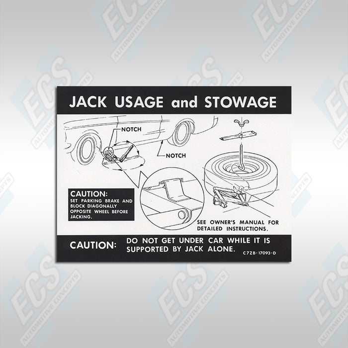 1965-71 Mustang: Jack Usage & Stowage Instruction Decal (Multiple Options!)