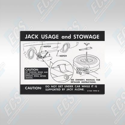 1965-71 Mustang: Jack Usage & Stowage Instruction Decal (Multiple Options!)