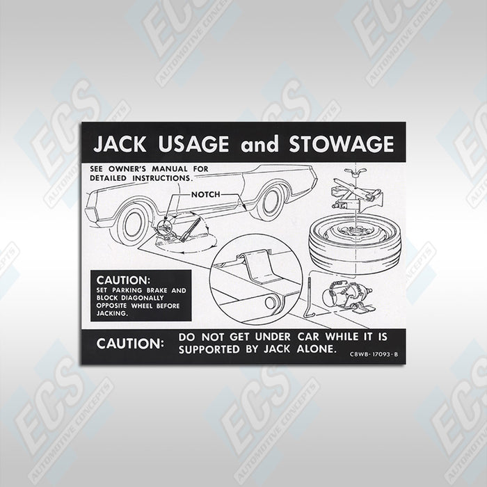 1965-71 Mustang: Jack Usage & Stowage Instruction Decal (Multiple Options!)