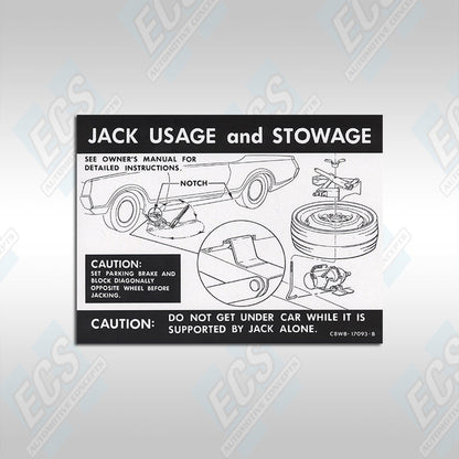 1965-71 Mustang: Jack Usage & Stowage Instruction Decal (Multiple Options!)