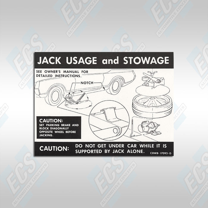 1965-71 Mustang: Jack Usage & Stowage Instruction Decal (Multiple Options!)