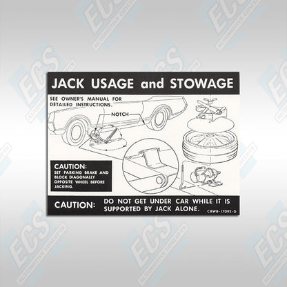 1965-71 Mustang: Jack Usage & Stowage Instruction Decal (Multiple Options!)