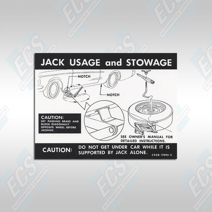 1965-71 Mustang: Jack Usage & Stowage Instruction Decal (Multiple Options!)