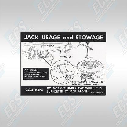 1965-71 Mustang: Jack Usage & Stowage Instruction Decal (Multiple Options!)